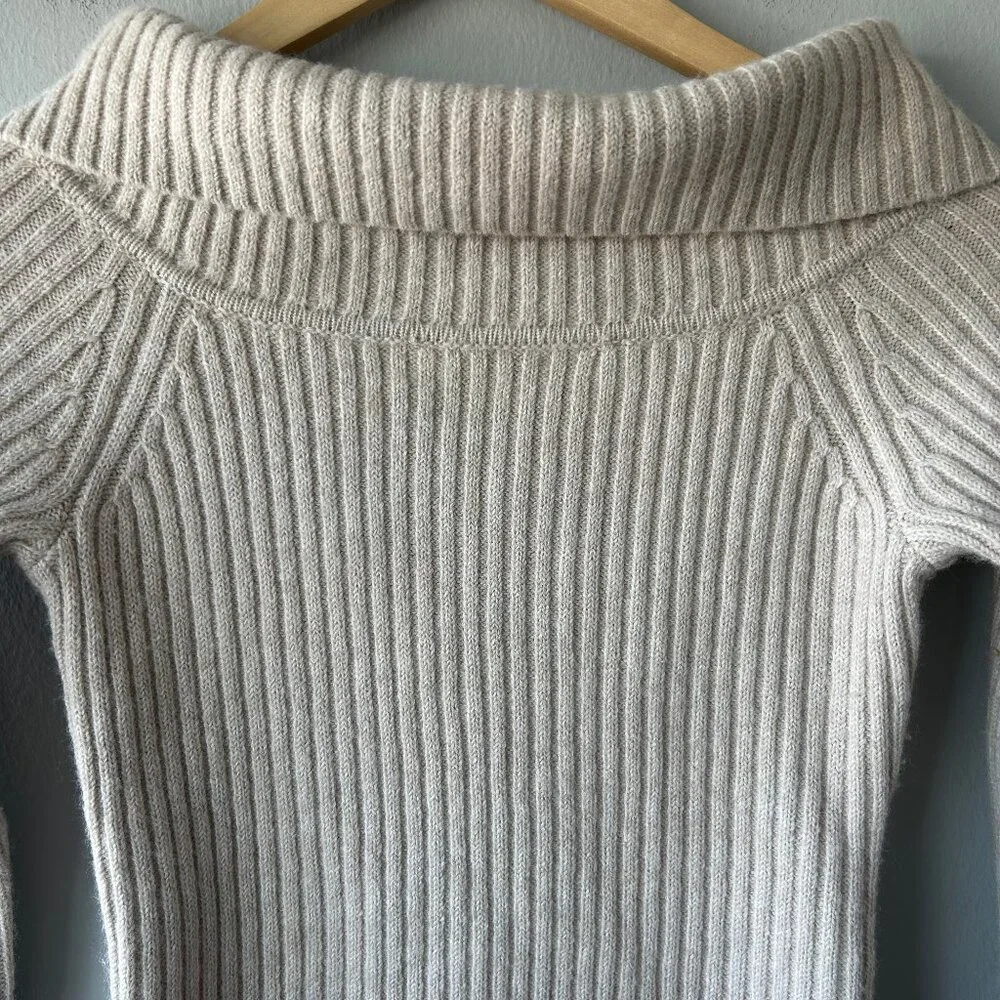Oak + Fort Ribbed Funnel Neck Sweater Women XS Oatmeal Knit - Picture 3 of 9